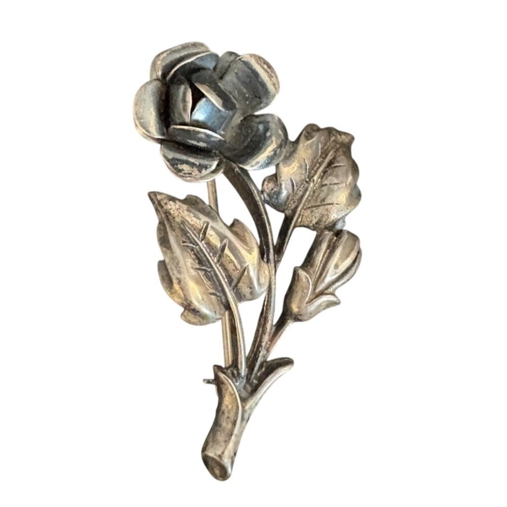 Alice Caviness Sterling Silver Rose Brooch Vintage Floral Pin